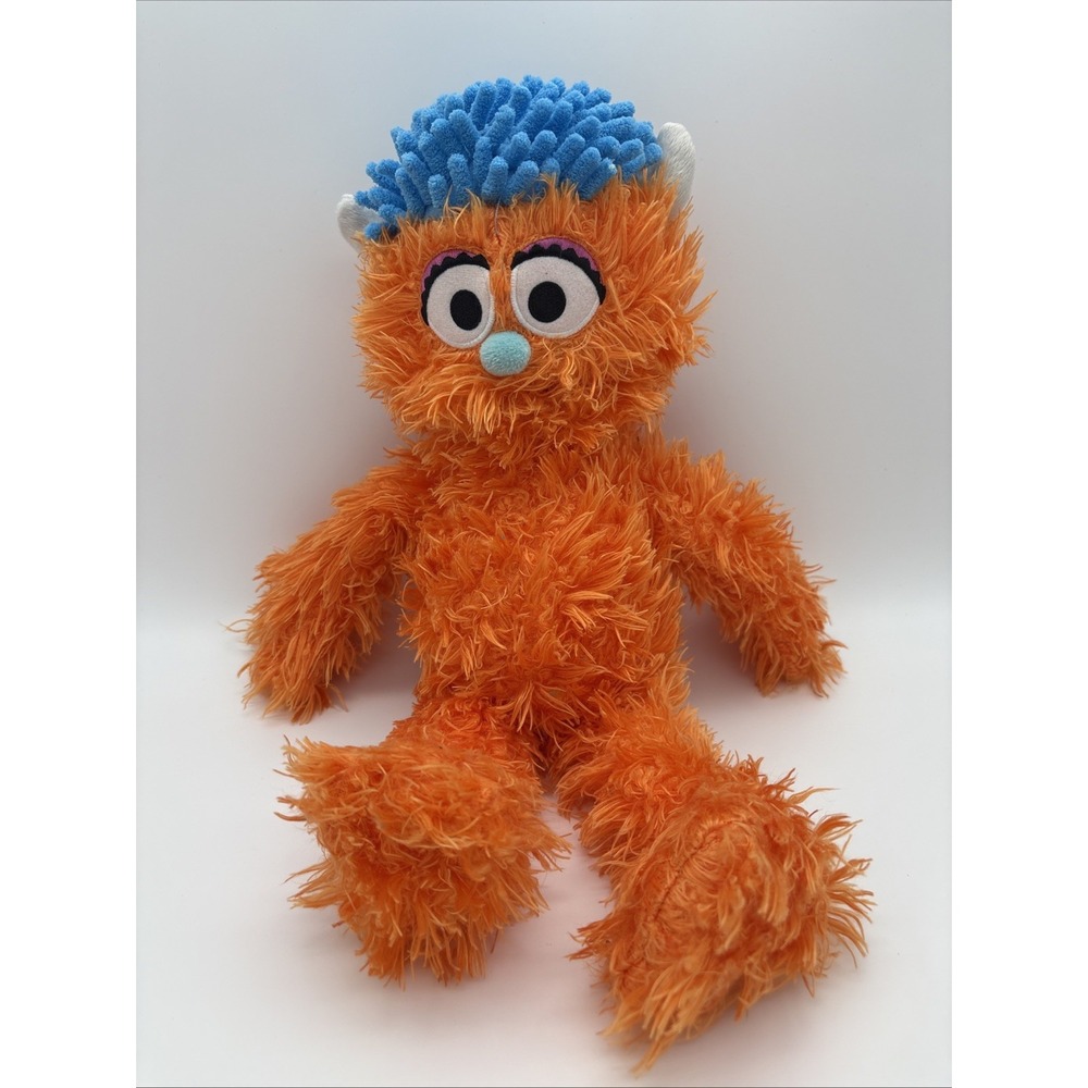 Rudy Sesame Street Place Seaworld Orange Plush 16" Furry Stuffed Toy Blue Hair